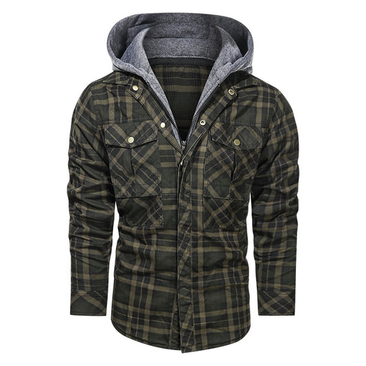 Chaqueta cálida para hombre, de forro polar grueso, con capucha desmontable para otoño e invierno, chaquetas para hombre de corte ajustado, ropa para hombre