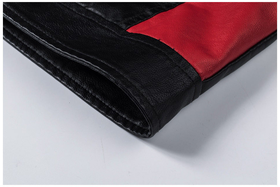 Veste en cuir à coutures de moto pour homme, col montant, style rétro