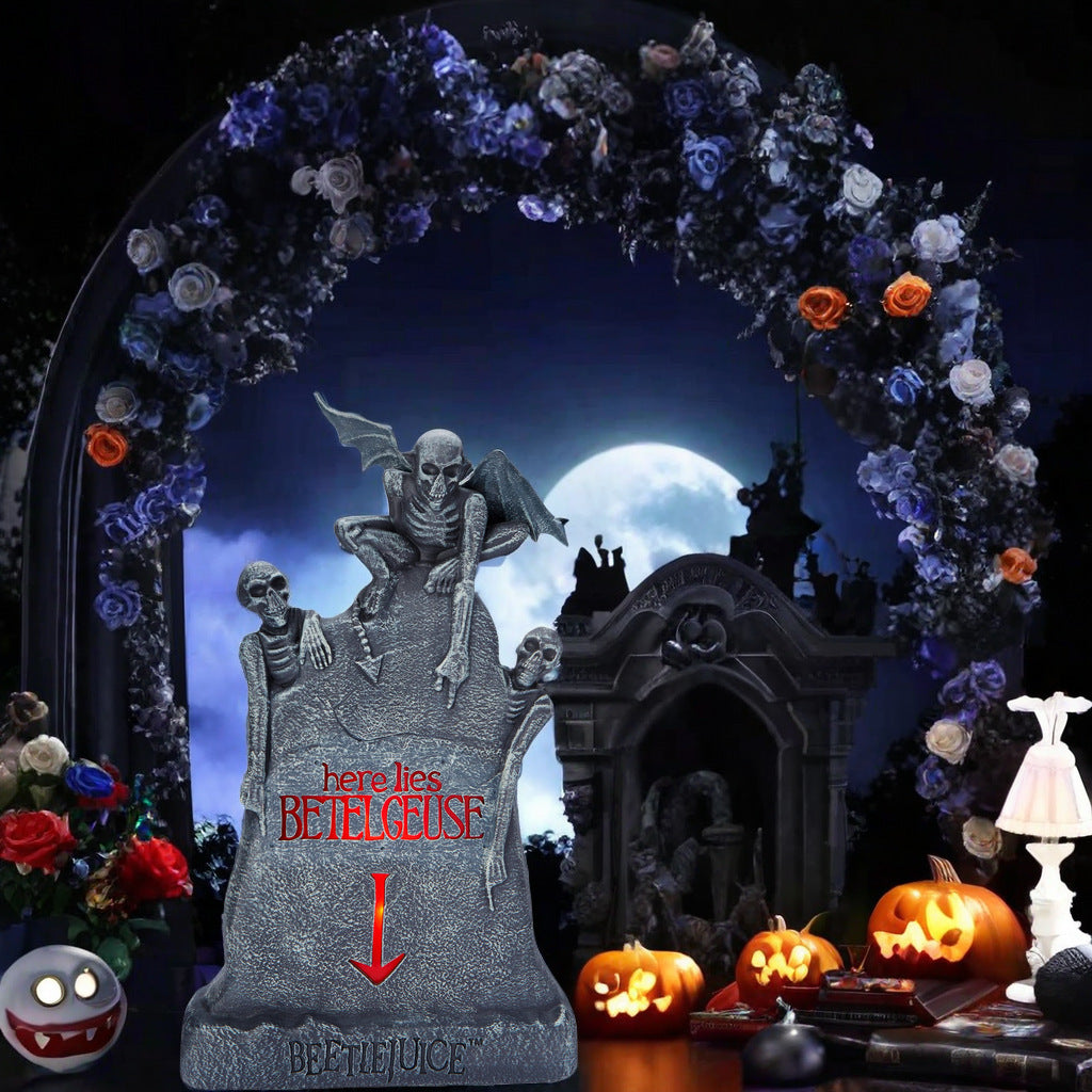 Ornements d'atmosphère d'horreur de pierre tombale de crâne de fantôme lumineux d'Halloween