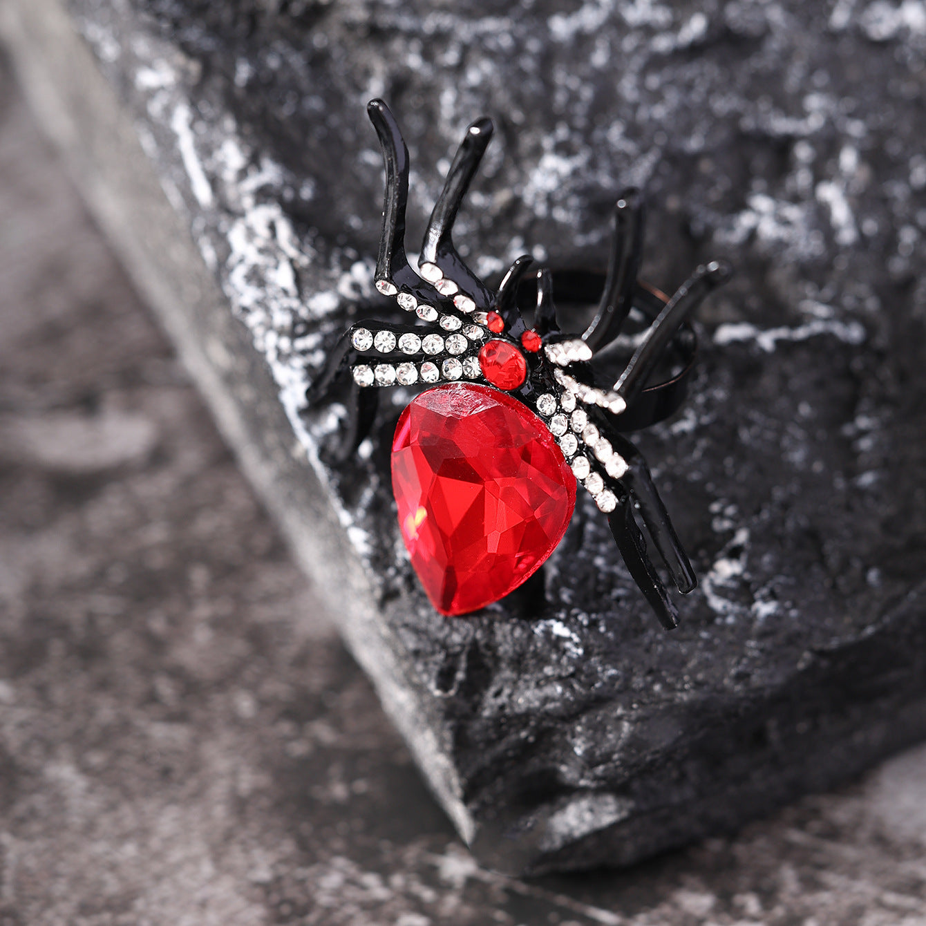 Anillo de araña de Halloween con diamantes de imitación, personalidad, anillos abiertos de moda para mujeres, accesorios de joyería
