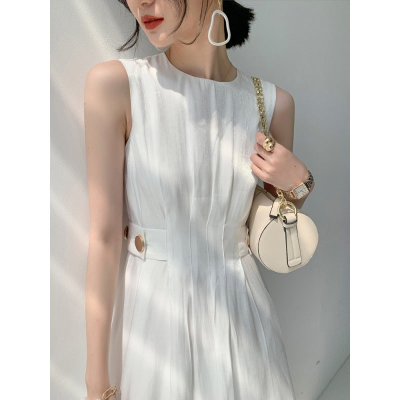 French Fairy Dress Thin Section Temperament Short-sleeved High-waist A-line