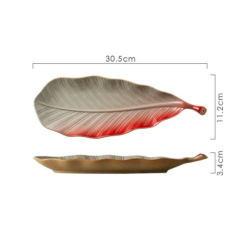 Japanese Style Retro Kiln Transformed Leaf Ceramic Sushi Plate