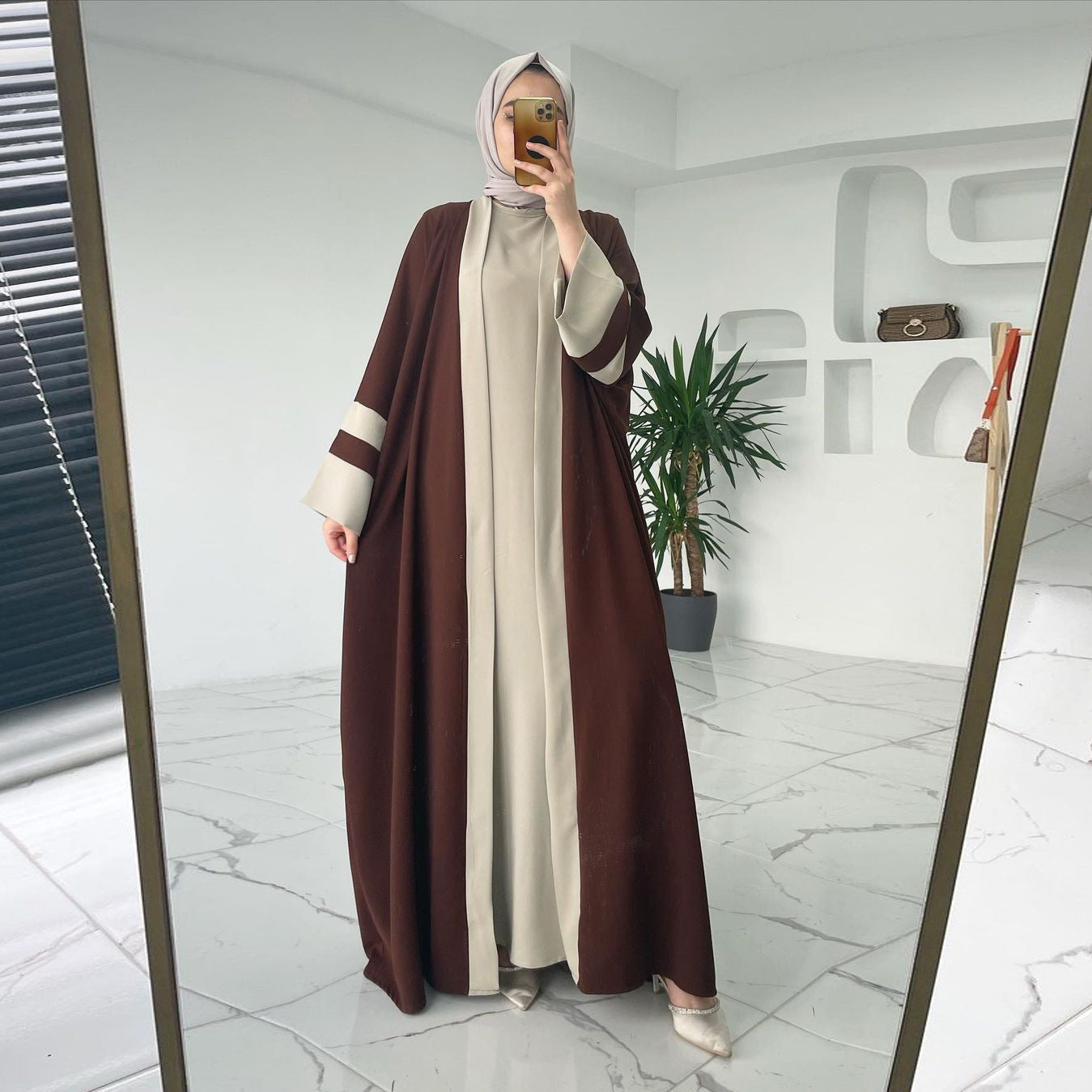 Robe longue musulmane pour femme, ensemble deux pièces, abaya