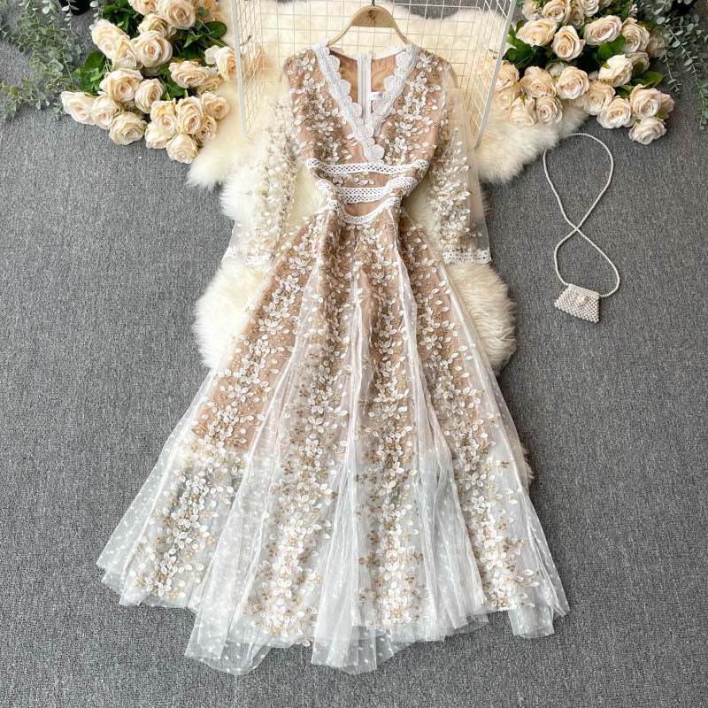 Robe à fleurs mi-manches pour femme haut de gamme