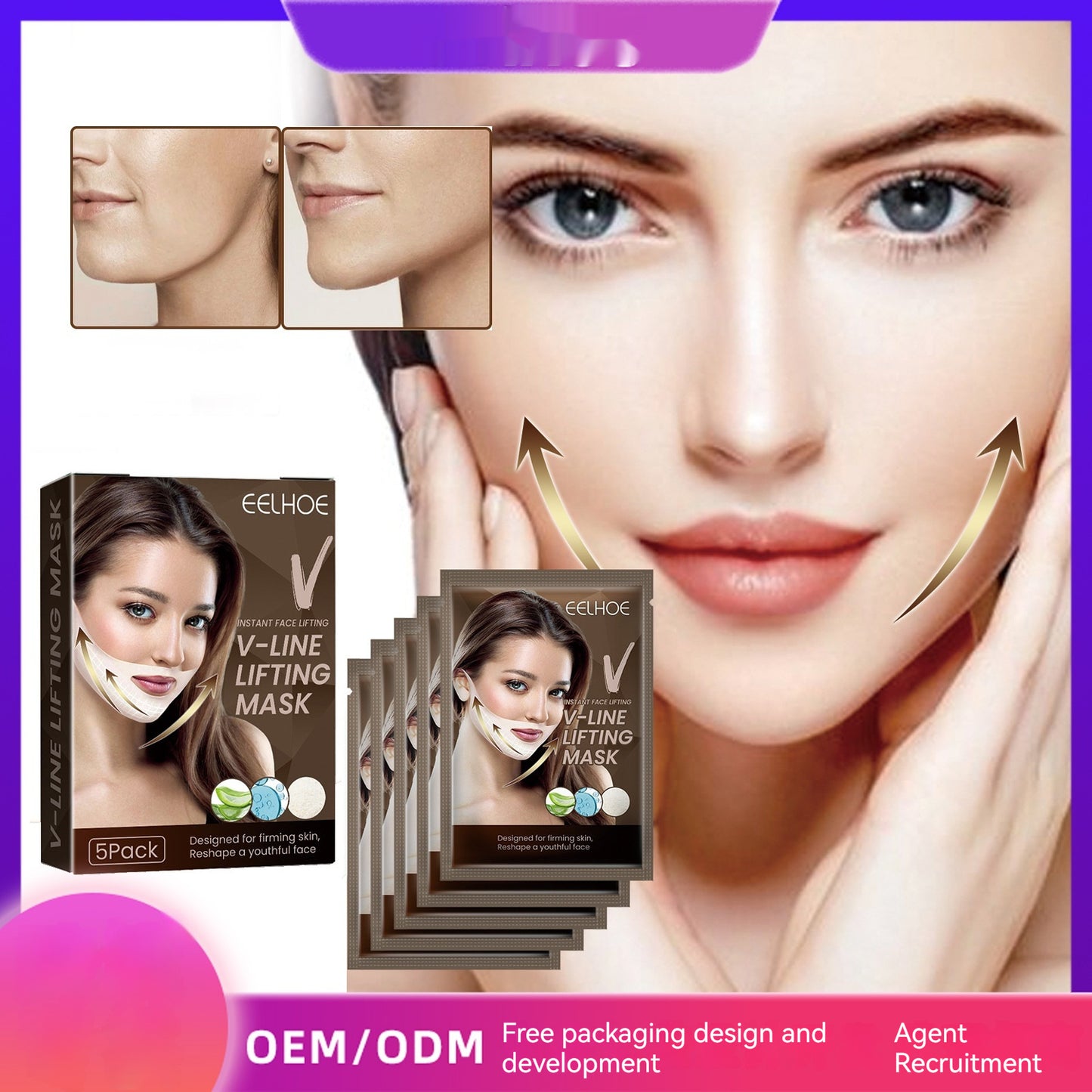 Masque facial resserrant et modelant pour le visage en V