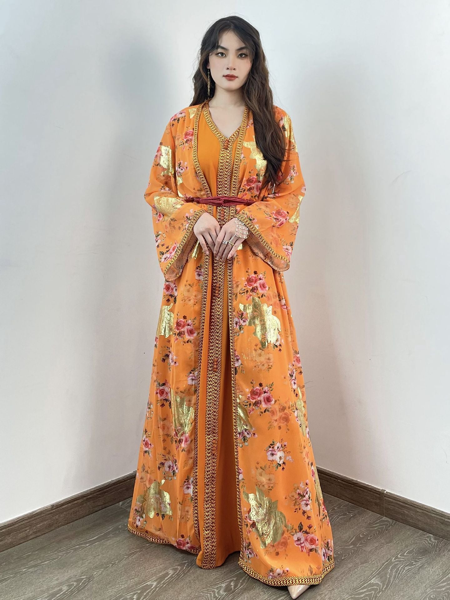 Vestido de mujer con cinturón de Dubái de Oriente Medio