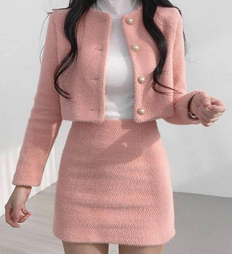 Ensemble Twinset en fourrure de style classique doux et super court