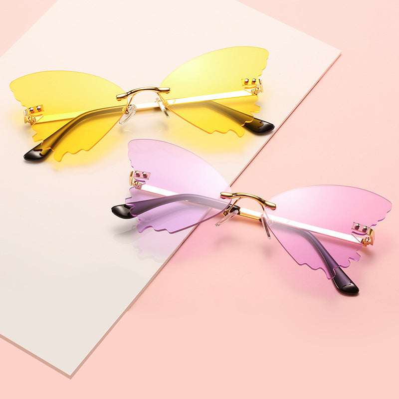 Lunettes de soleil papillon sans monture, lunettes de soleil amusantes pour la prise de vue dans la rue