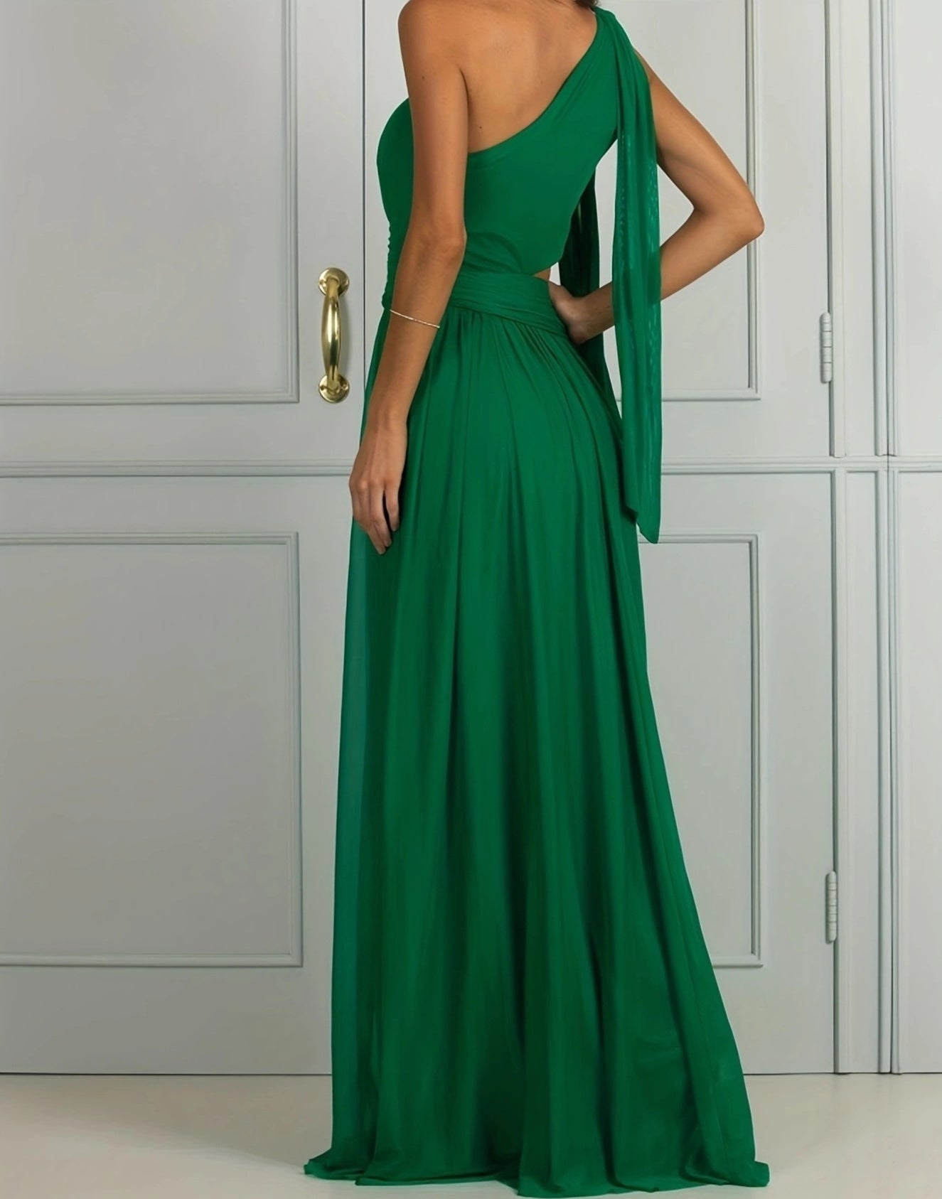 Robe longue élégante et slim, couleur unie, tenue printemps-été, asymétrique, taille basse