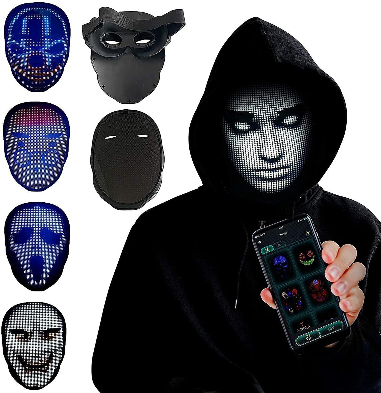 Masques d'Halloween lumineux à LED en couleur, masque changeant de visage, accessoires de bar pour fête