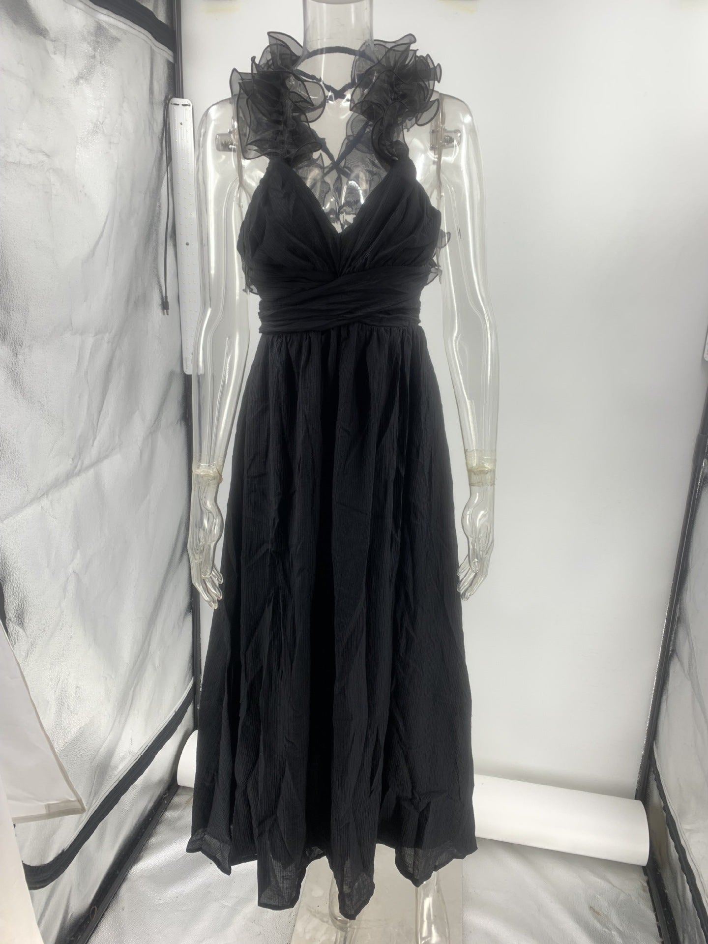 Women's Sleeveless Solid Color Lace-up Pleated Skirt Dress
