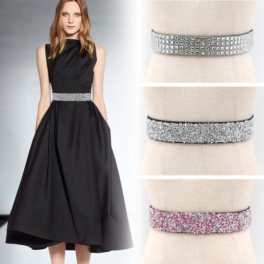Ceinture élastique incrustée de strass faite à la main