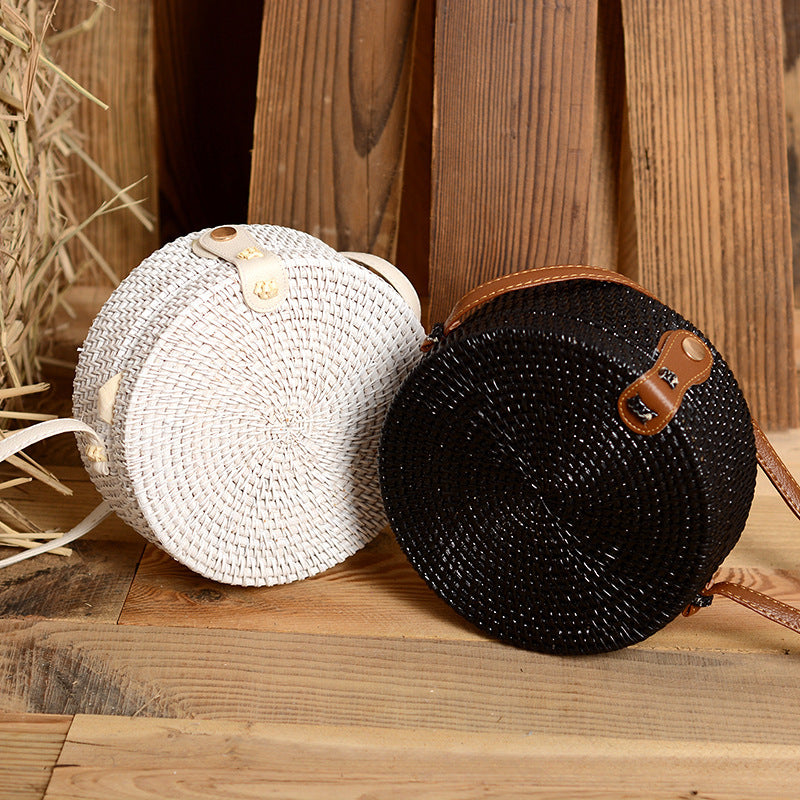 Sac en rotin tressé fait main, sac à bandoulière en PU tissé en paille teinte