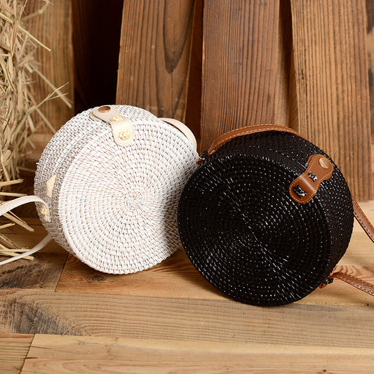 Sac en rotin tressé fait main, sac à bandoulière en PU tissé en paille teinte