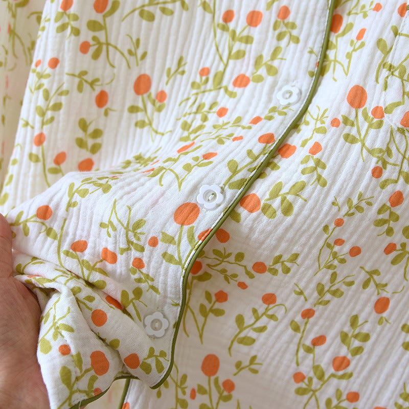 Conjunto de dos piezas de pijama holgado y fino de manga larga de algodón para mujer