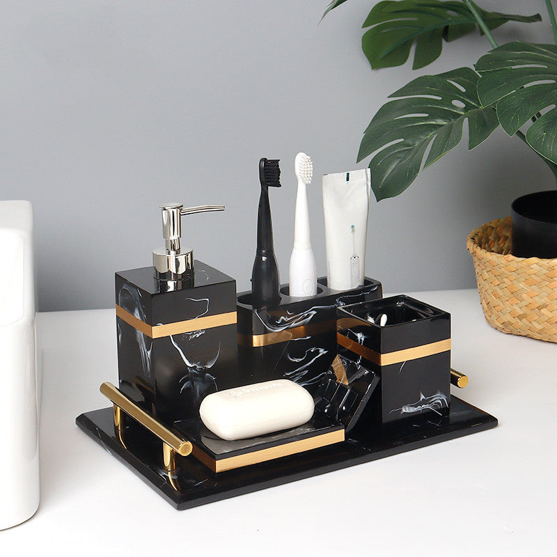 Juego de adornos para baño con taza para enjuague bucal y artículos de tocador de resina simple Continental