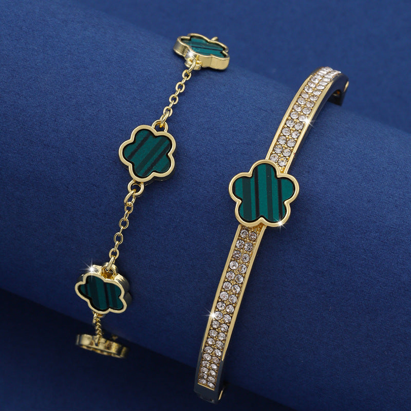 Pulsera de flores de cinco pétalos de la suerte Pulsera de flores de cinco hojas de dos piezas para mujer