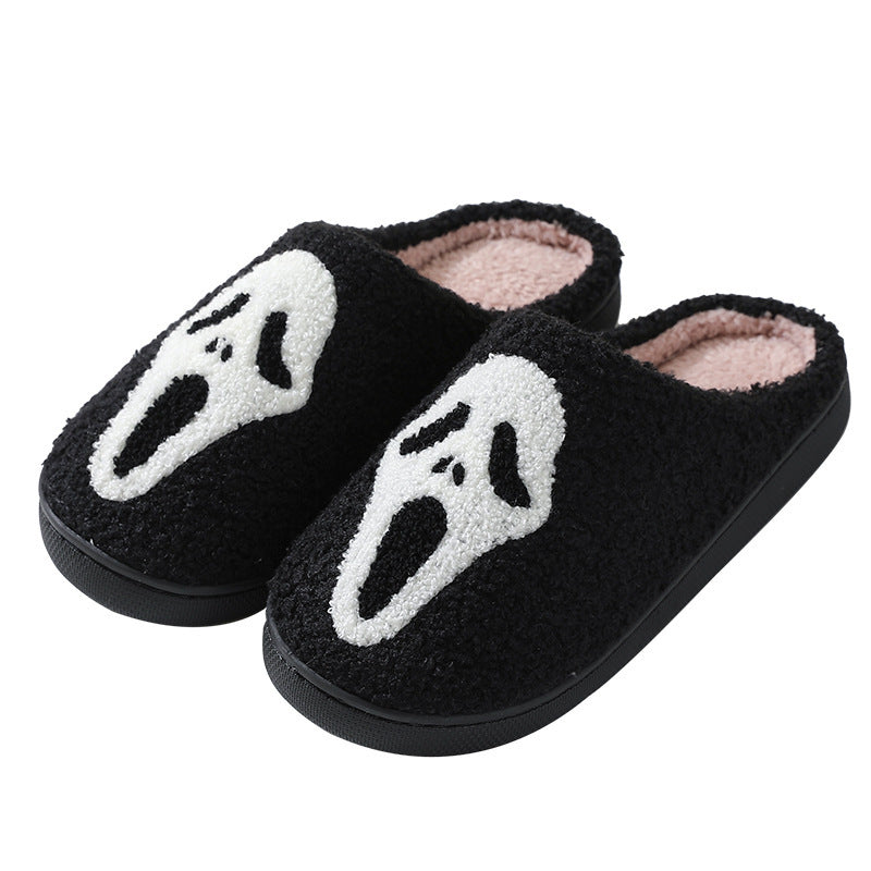 Chaussons d'hiver chauds à imprimé tête de mort pour Halloween, pantoufles d'intérieur en coton pour hommes et femmes