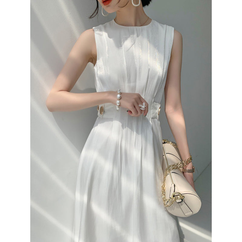 French Fairy Dress Thin Section Temperament Short-sleeved High-waist A-line