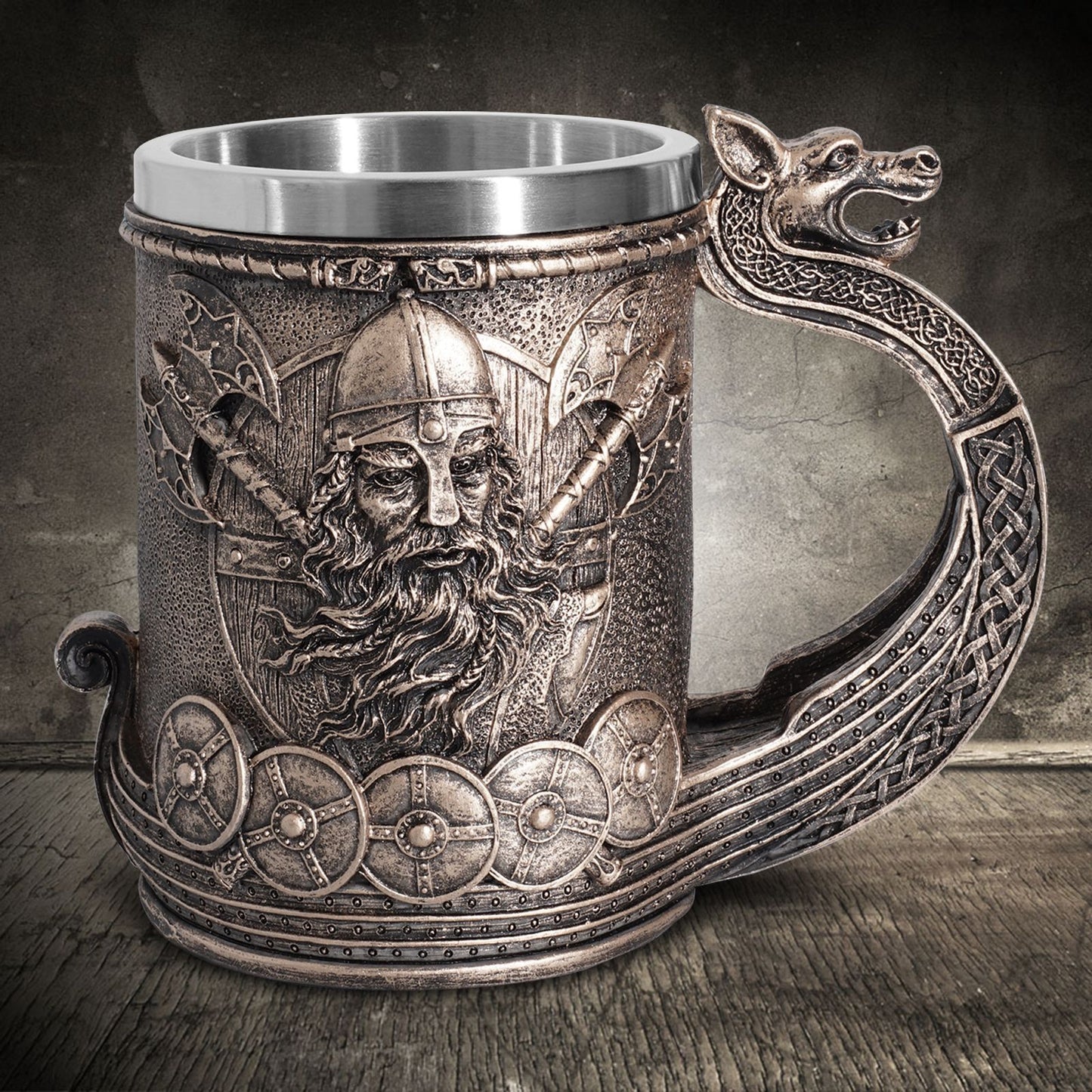 Vajilla personalizada Viking acero inoxidable forro calavera copa de vino resina