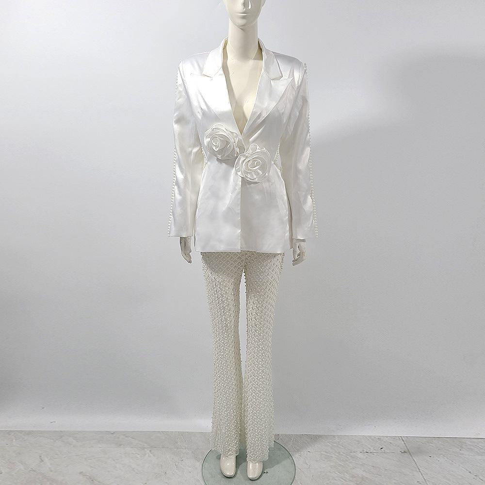 Costume deux pièces en gaze à paillettes et perles