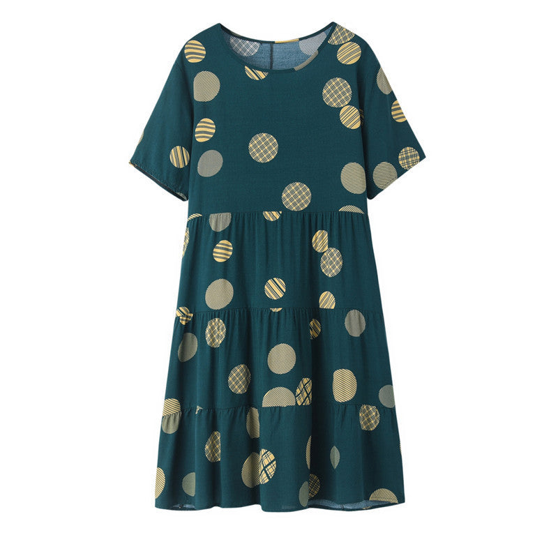 Robe décontractée à col rond et manches courtes, imprimée multicouches, ourlet large