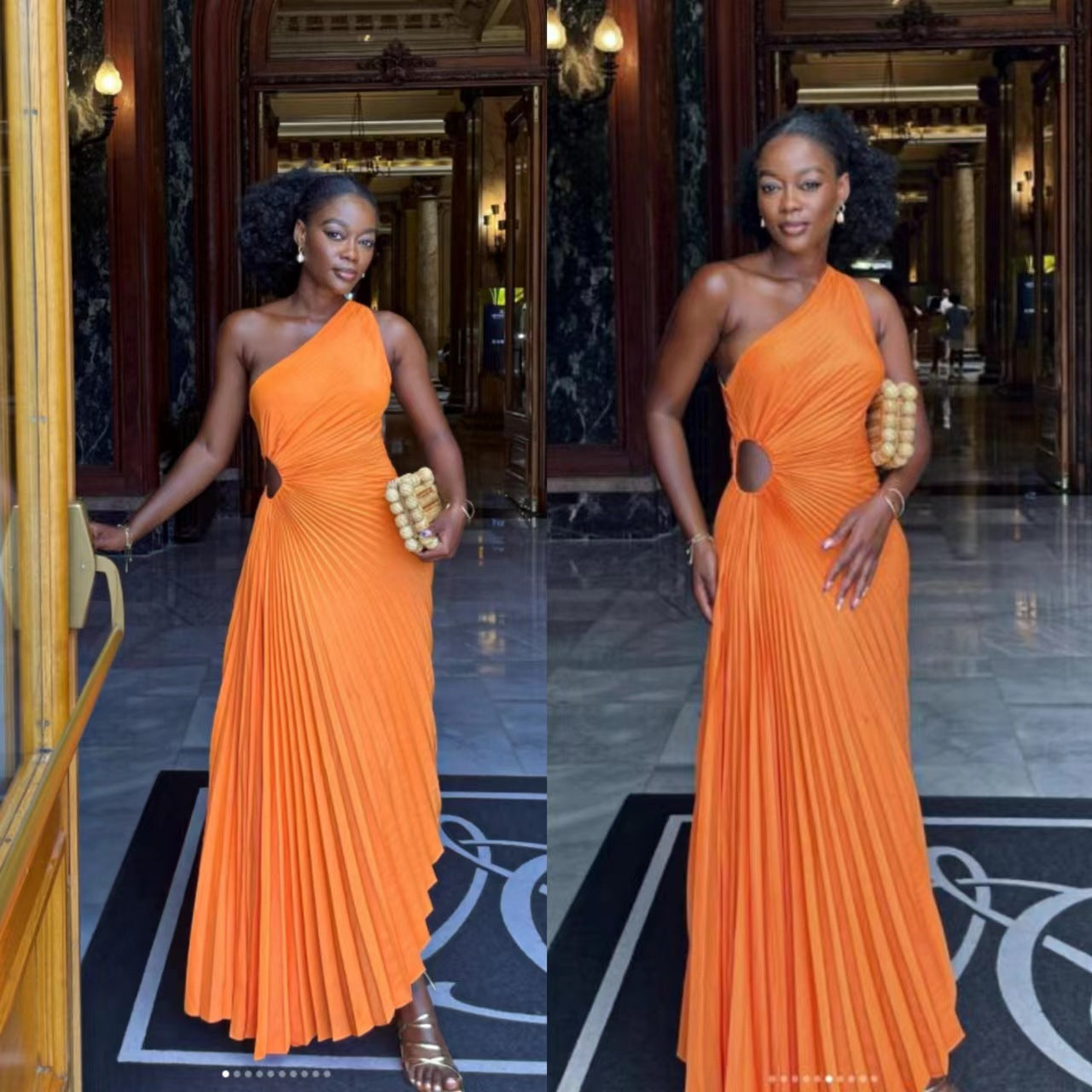 Robe plissée à découpes et coupe ajustée à une épaule