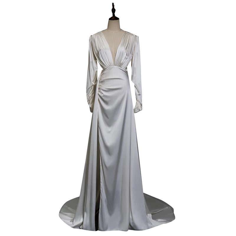 Fashionable Satin Long Sleeved Dress