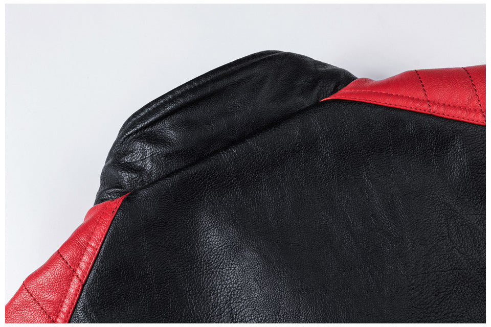Veste en cuir à coutures de moto pour homme, col montant, style rétro