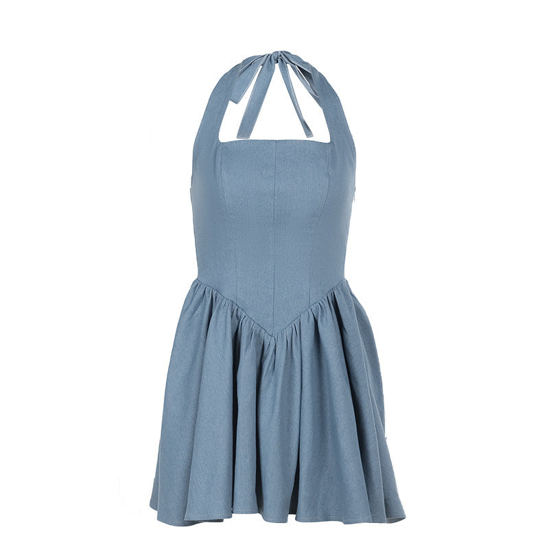 Robe en jean dos nu à taille élastique pour femme