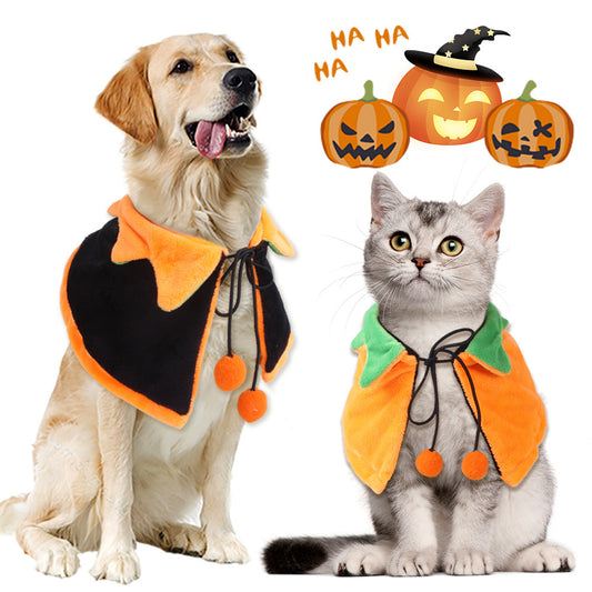 Décorations d'Halloween en forme de citrouille, cape double face pour chien et chat