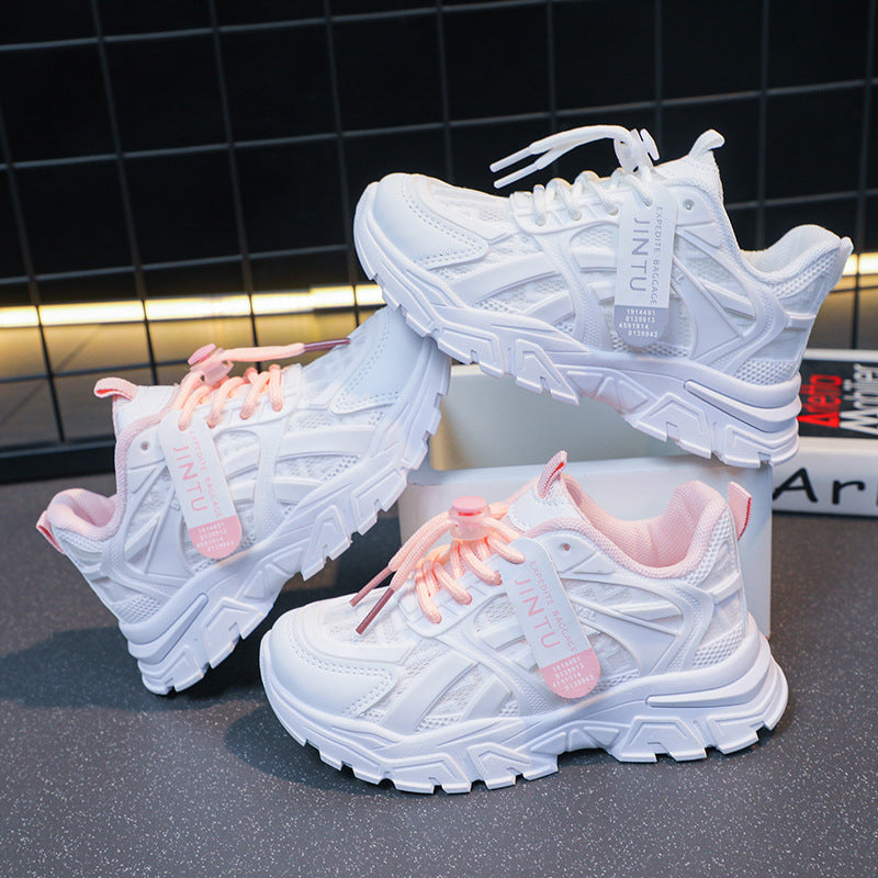 Chaussures de course blanches confortables et respirantes pour garçons et filles, idéales pour les étudiants
