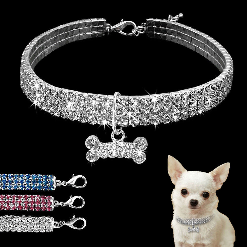 Collar de perro con diamantes de imitación brillantes, collar de cristal para cachorros, chihuahuas, collares para perros pequeños, medianos y gatos