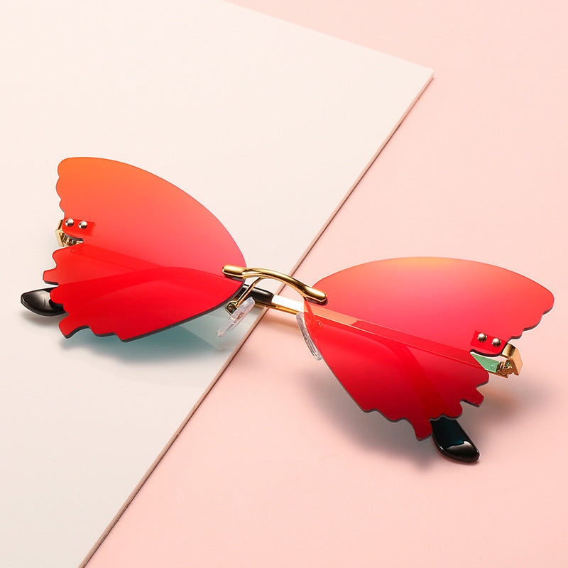 Lunettes de soleil papillon sans monture, lunettes de soleil amusantes pour la prise de vue dans la rue