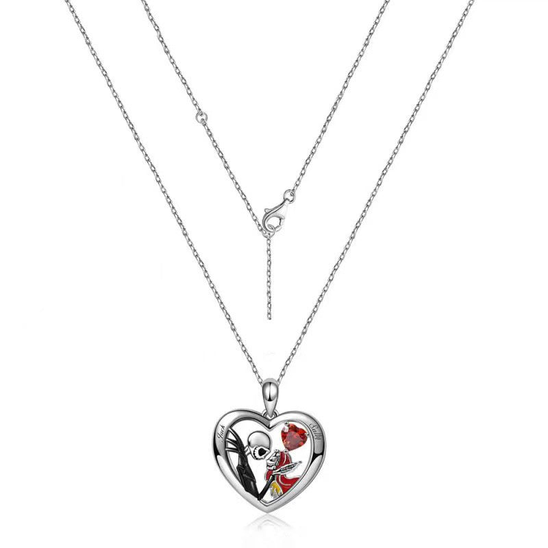 Collier Halloween en forme de cœur avec strass, tête de mort, pour couple, amoureux, clavicule, bijoux pour hommes et femmes