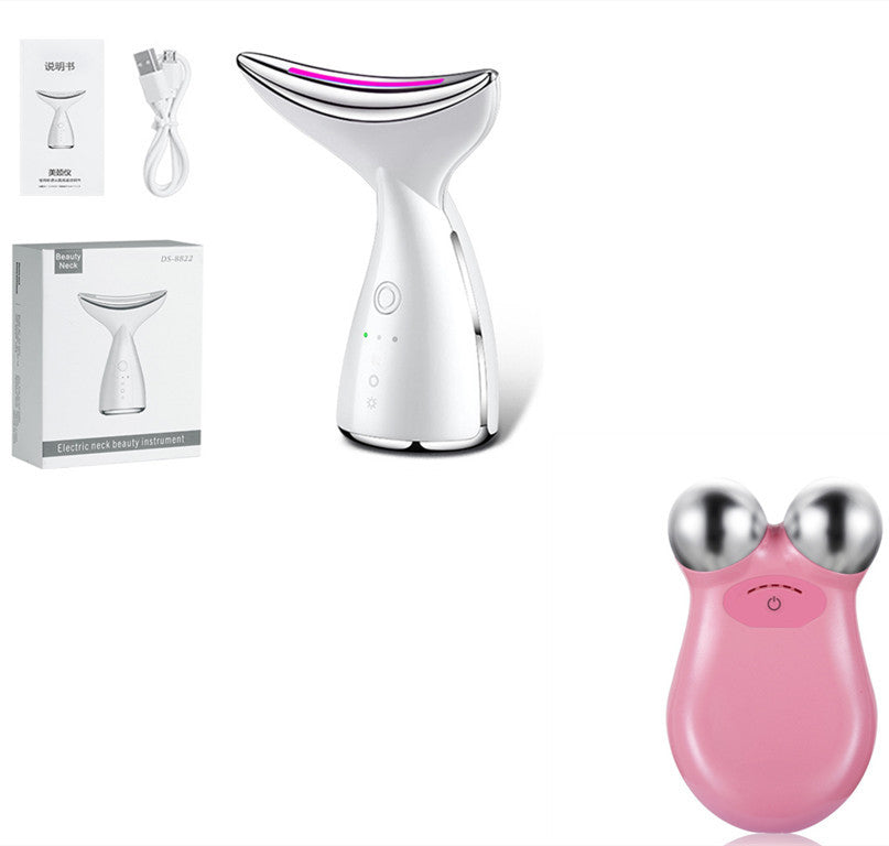 Dispositivo de belleza facial de cuello microcorriente EMS con 3 colores terapia de fotones LED estiramiento de la piel Reduce los dispositivos de estiramiento facial de papada