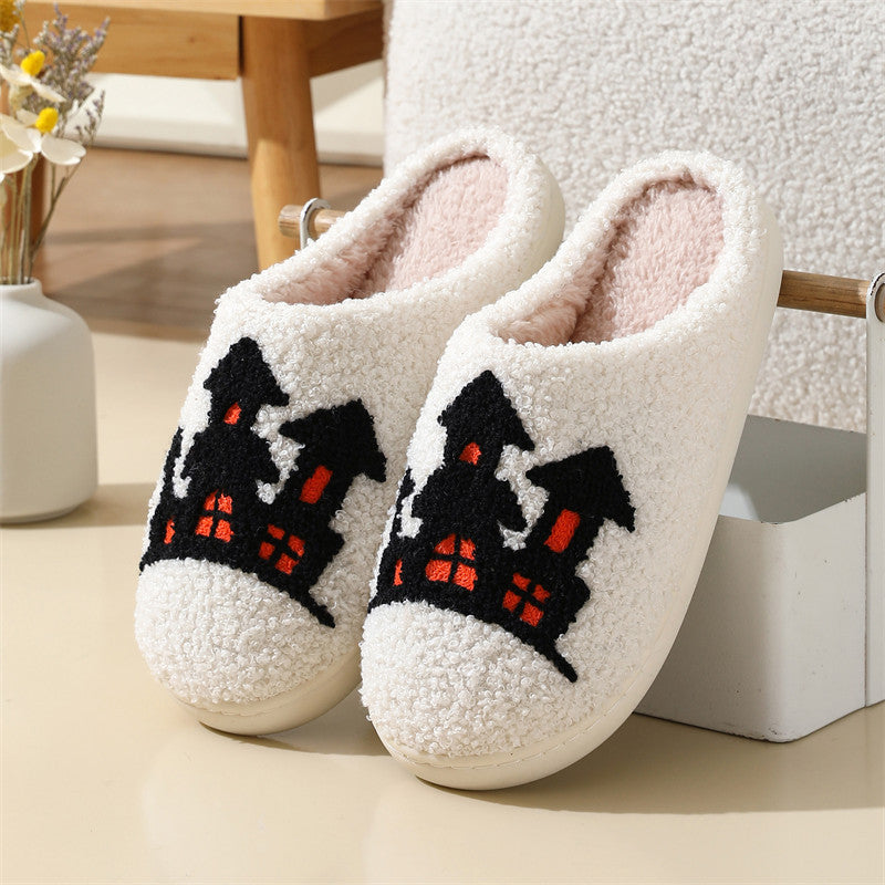 Chaussons d'Halloween en forme d'araignée et de chapeau de sorcière, antidérapants, pour la maison, la chambre à coucher, pour l'hiver, chauds, pour femmes et hommes