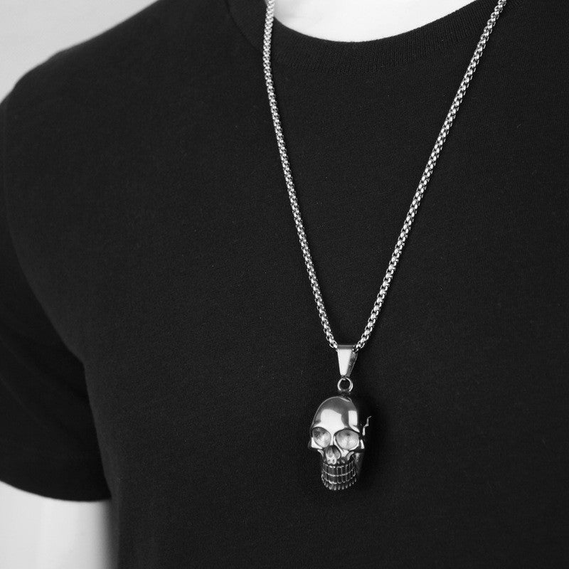 Collier tête de mort Halloween, style punk, accessoire tendance pour homme, en acier titane