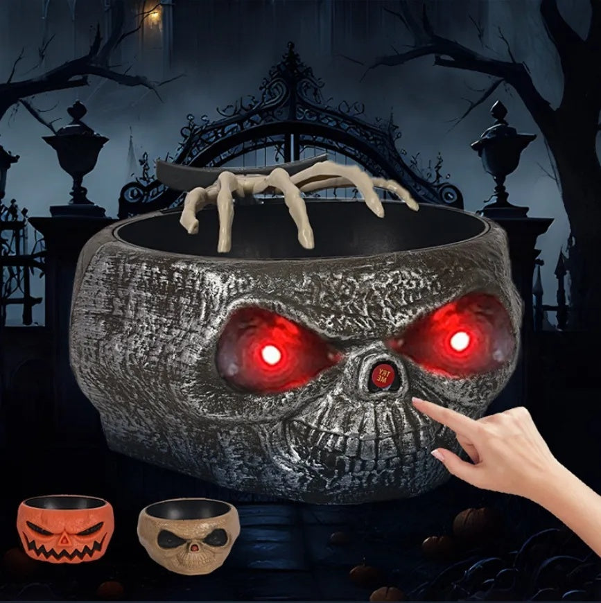 Cuenco de plástico con forma de calabaza para dulces de Halloween con mano activada por movimiento, platos para servir de Halloween, cuenco de calabazas de Halloween que funciona con pilas para fiestas de truco o trato