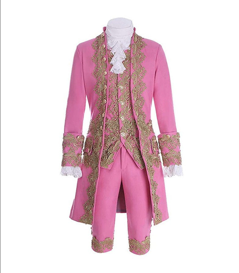 Costume de scène masculin noble en dentelle brodée médiévale européenne rétro