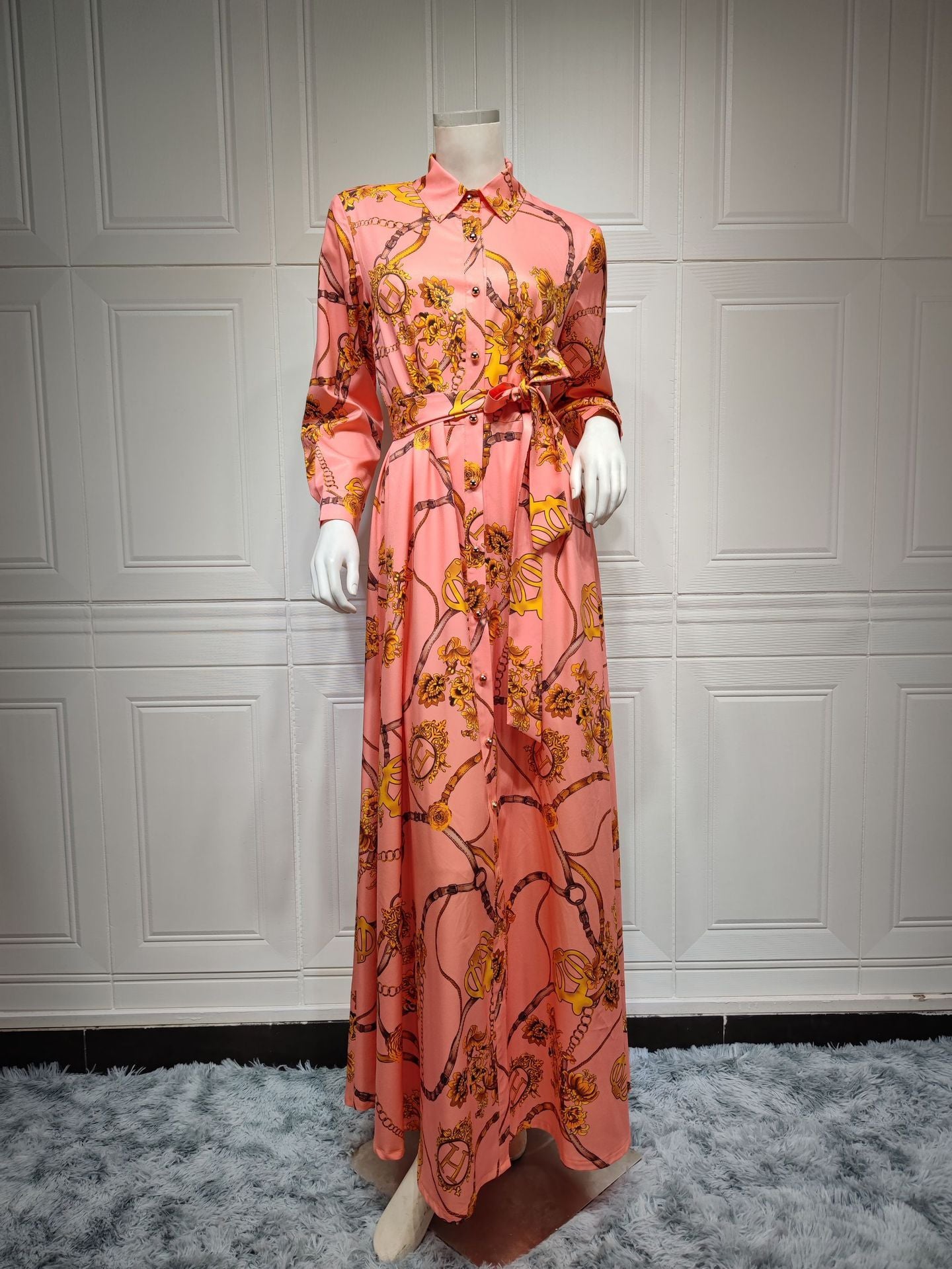 Vestido con cordones y estampado vintage musulmán de Oriente Medio para mujer