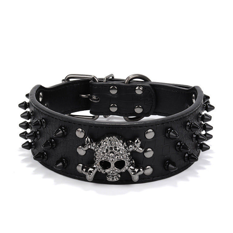 Collar para mascotas con forma de calavera y cabeza redonda con clavos