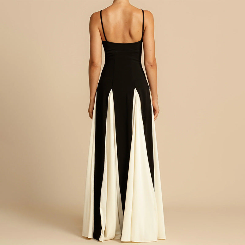 Vestido con tirantes en contraste de color a la moda para mujer