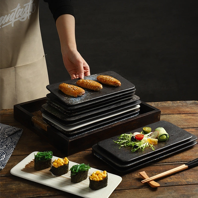Plato rectangular de cerámica plato japonés sushi barbacoa plato restaurante