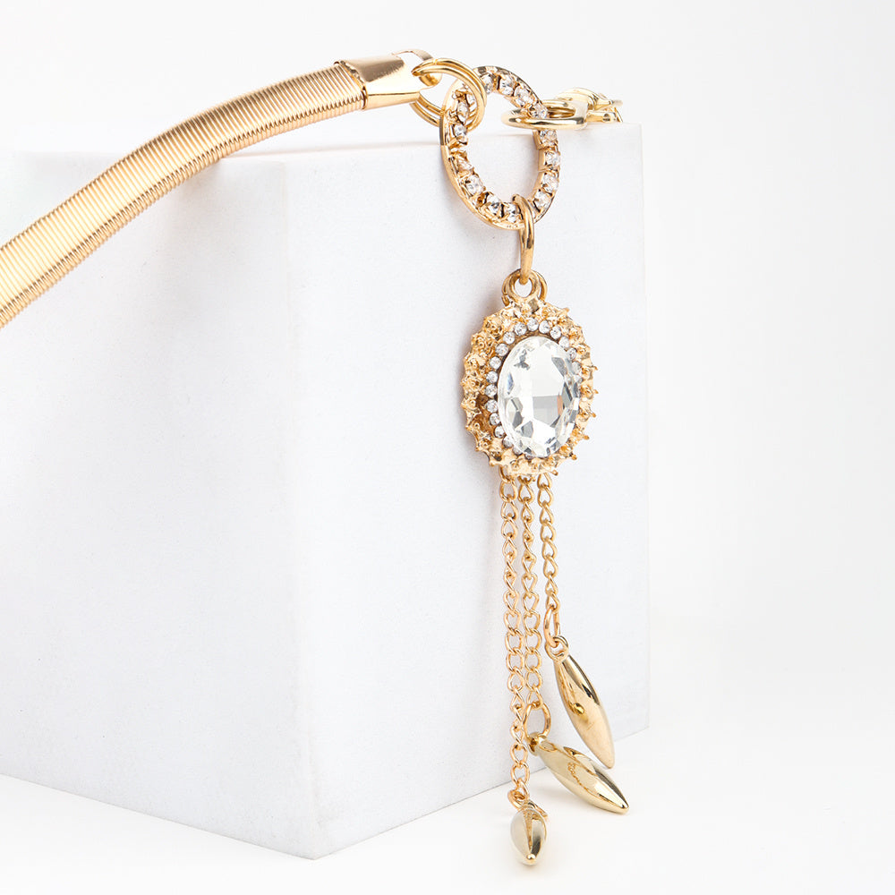 Fashion Small Incense Wind Metal Oval Rhinestone Waist Chain Women's Fringe Pendant With Dress Decoration Women's Waist Seal