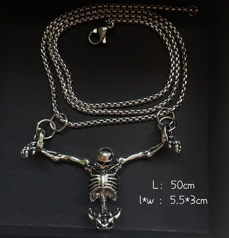 Collier pendentif tête de mort Halloween style rétro punk