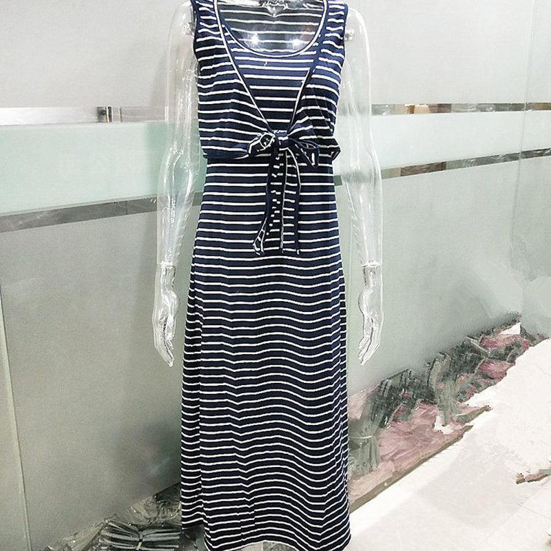 Vestido de lactancia con cuello redondo y rayas, de moda europea y americana, con cordones