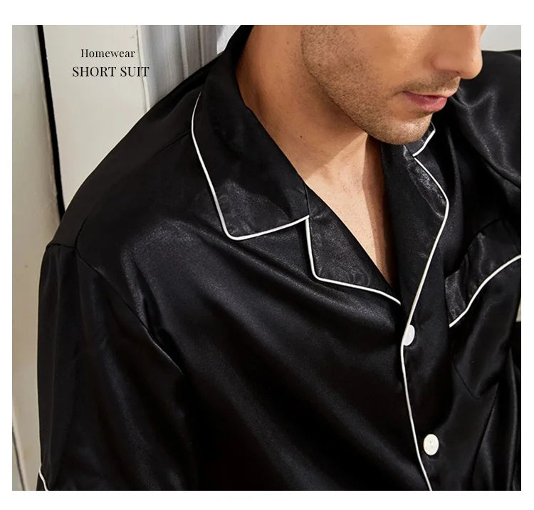 Ensemble décontracté à revers en satin mat, short respirant à manches courtes