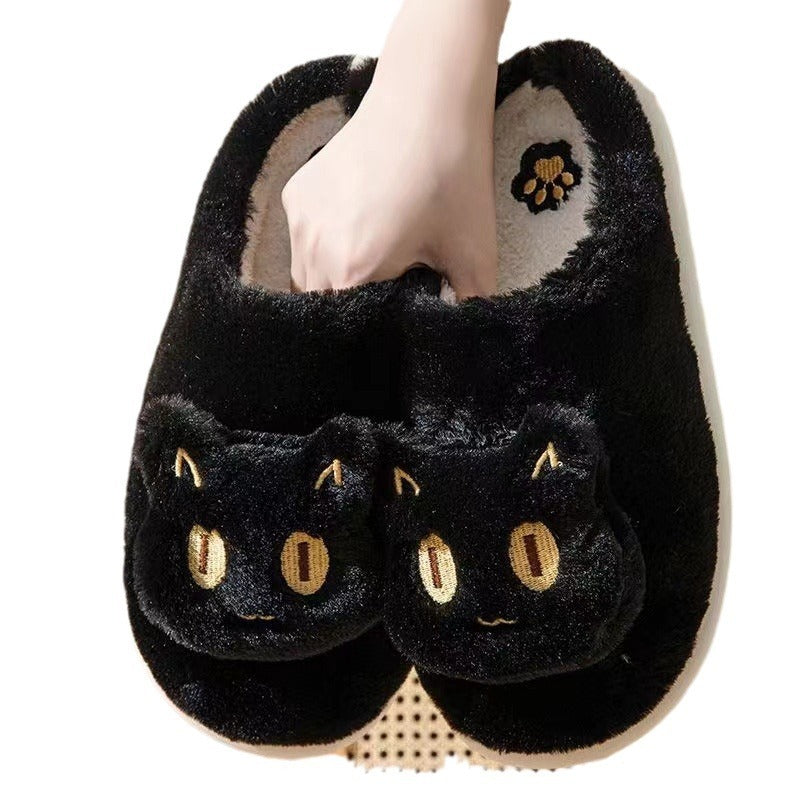 Chaussons en coton pour chat, doux, confortables et chauds, à enfiler, pour la maison, mignons, en forme de tête de chat, pour l'hiver