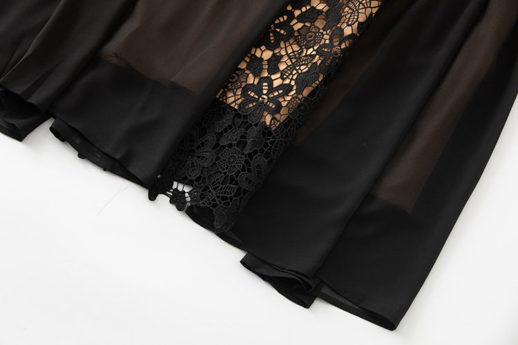 Robe coupe ajustée en maille douce et dentelle épissée de tempérament français